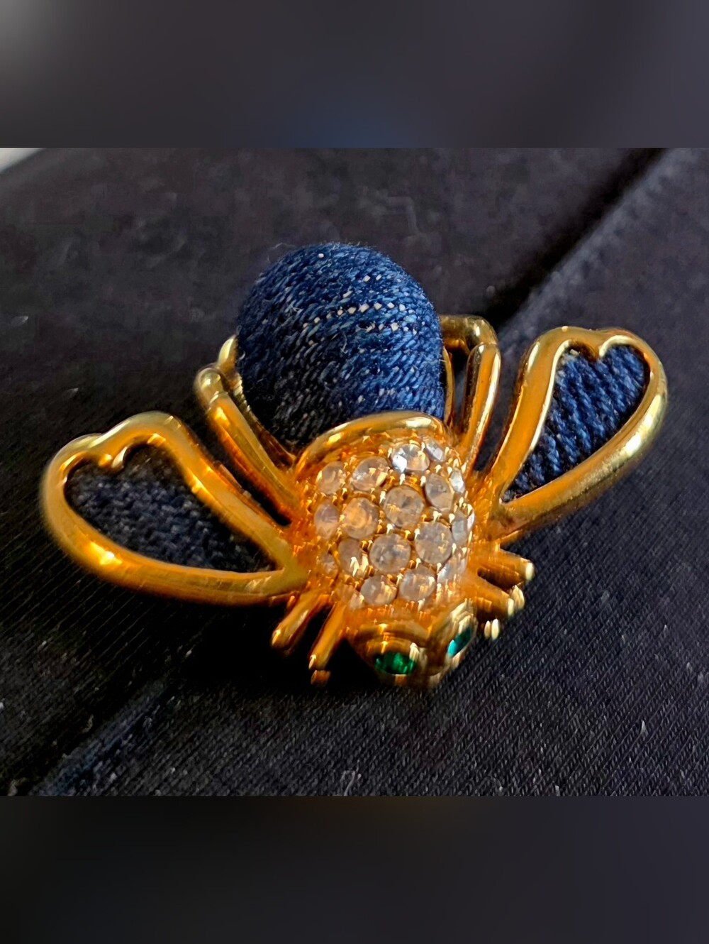 Joan Rivers Gold-Tone Denim Bee Pin with Crystal Accents